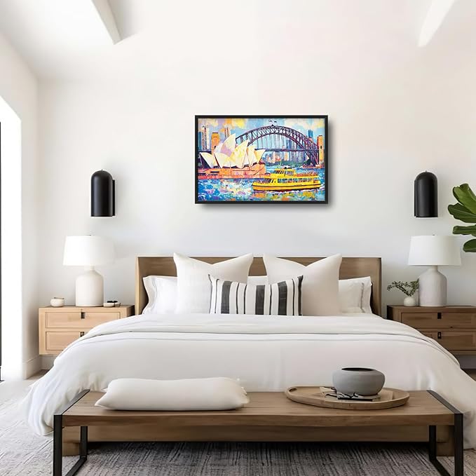 Extra Large Sydney Opera House Framed Wall Art for Living Room,Oversized Abstract Harbour Bridge Cityscape Pictures Wall Decor,Canvas Print Painting Modern Artwork Bedroom Office Bathroom 36L" x 24W"-PurrikoPets