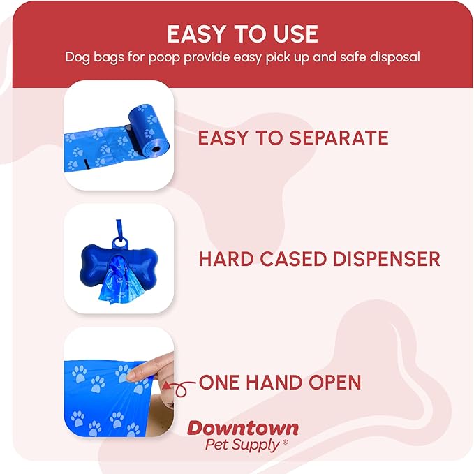 Downtown Pet Supply Rainbow Paw Print Poop Bags (520 CT & 2 Dispensers) - Leak-Proof, Unscented, Clips to Dog Leashes & Harnesses-PurrikoPets