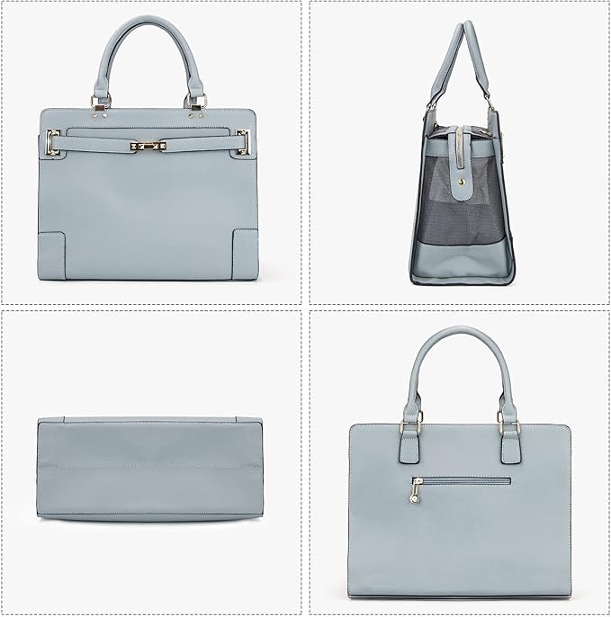 Fashion Pet Carrier Dog Cat Carrier Purse Soft-Sided Leather Handbag Pet Tote Bag for Small Dogs Puppy and Cats TSA Airline Approved (Grey)-PurrikoPets