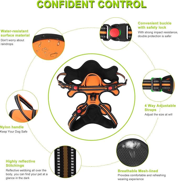 Dog Harness, Adjustable Reflective Dog Vest No Pull Dog Harness with Badge and Bow Tie for Puppy Small Medium Large Dogs-PurrikoPets