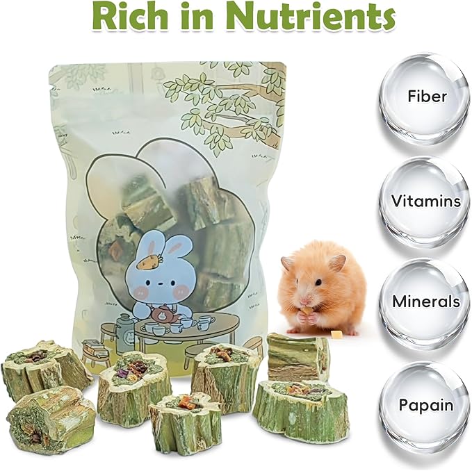 Fhiny Rabbit Chew Toys Natural Baked Papaya Wood Bunny Molar Treats Contain Alfalfa Grass Apple Carrot and Purple Sweet Potato Filling for Hamsters Guinea Pigs Chinchillas Teeth Grinding(0.22 lb)-PurrikoPets