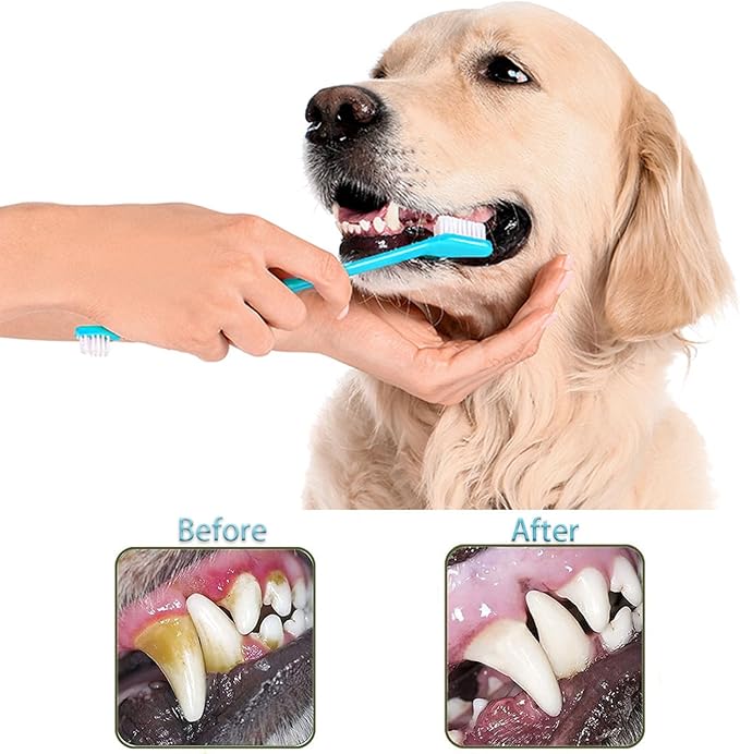 Dog Toothbrush, Finger Toothbrushes, 360 Degree Toothbrush, Triple Head Dog Toothbrushes, Double Head Toothbrush,Cleaning Brushes for Dog Cat Oral Dental Health (Blue, L)-PurrikoPets