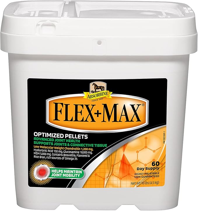 Absorbine Flex+Max Horse Joint Supplement Pellets, Highly Palatable, Comprehensive Equine Formula with Glucosamine, MSM, Chondroitin & Flaxseed, 10lb Tub / 60 Day Supply-PurrikoPets
