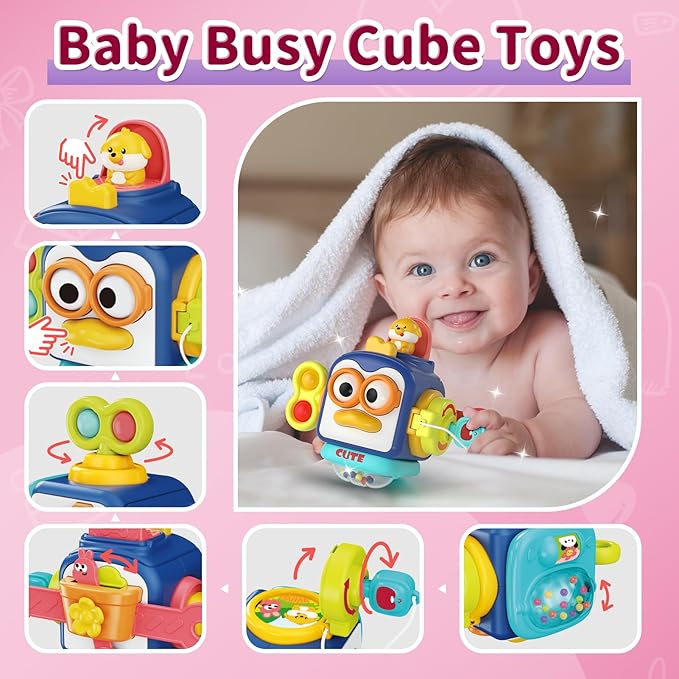 3 in1 Baby Toys 12 to 18 Months - Busy Board Sensory Toys, Tissue Box Toy, Pull String Teether, Learning Toy for Babies, Infant Gifts for 12 18 Months Old-PurrikoPets