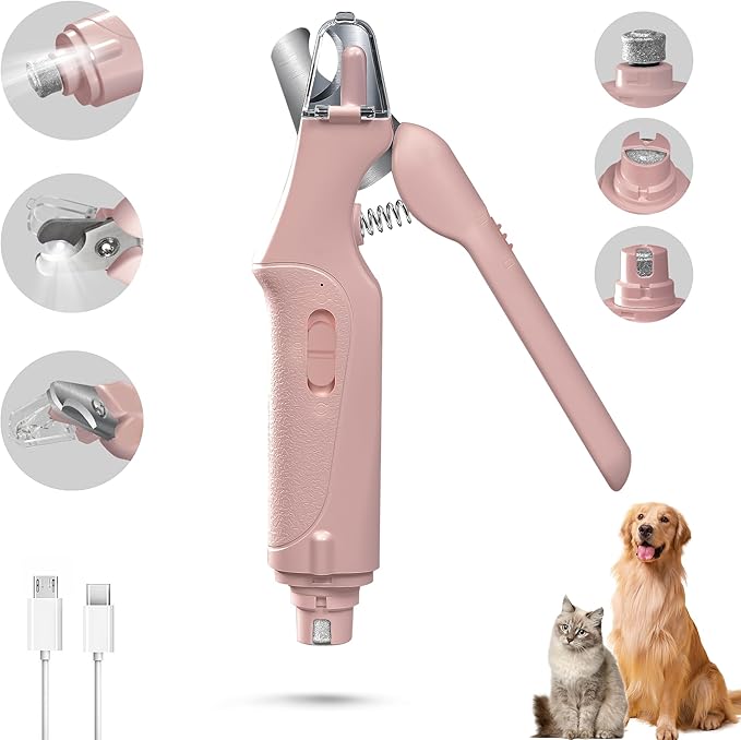 2 in 1 Cat Nail Clippers & Dog Nail Clippers Trimmers for Large Medium Small Dogs Cats Claw Trimmer Quick Sensor and Safety Guard USB Rechargeable with 2 LED Lights Dogs Nail Trimmer-PurrikoPets