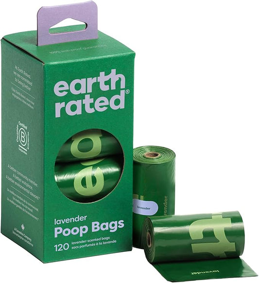 Earth Rated Poop Bags for Dogs Guaranteed Leak Proof and Extra Thick Waste Bag Refill Rolls, Lavender Scented, 120 Count-PurrikoPets