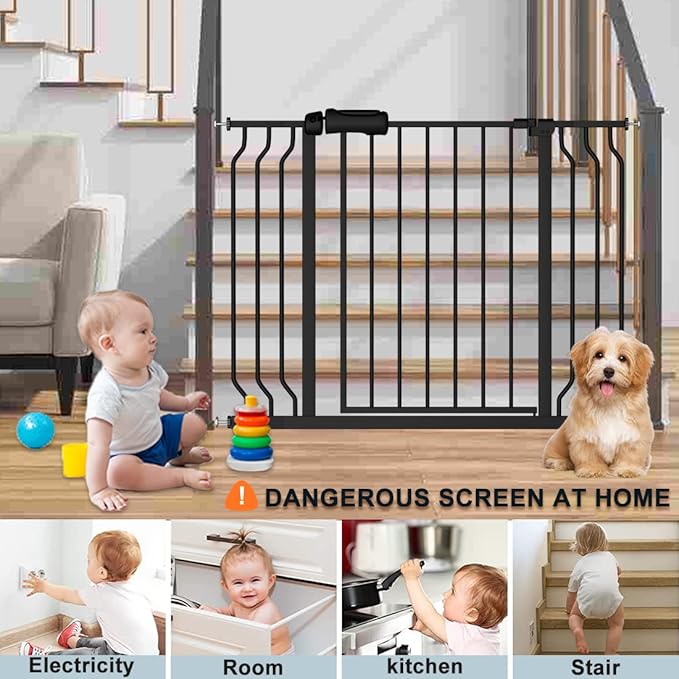 Extra Wide Black Baby Gate 38.5-43.5 Inch Walk Through Pressure Mounted Safety Gate No Drill Tension Metal Gate for Dog Cat and Infant Toddler-PurrikoPets