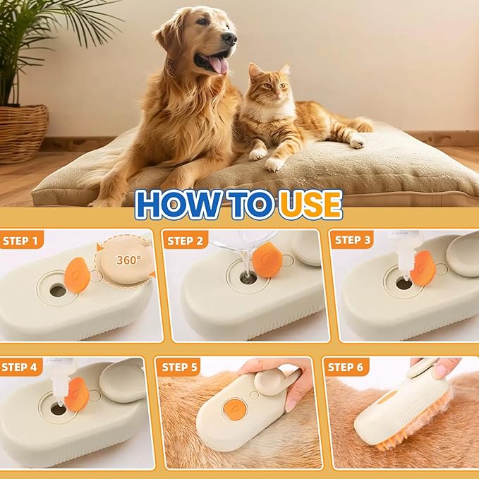 4 in 1 Cat Steam Brush for Shedding, Rechargeable Steam Pet Brush for Dog and Cat, Anti-Static, Massage, Cleaning, Shedding & Combing All In One!(Brown)-PurrikoPets