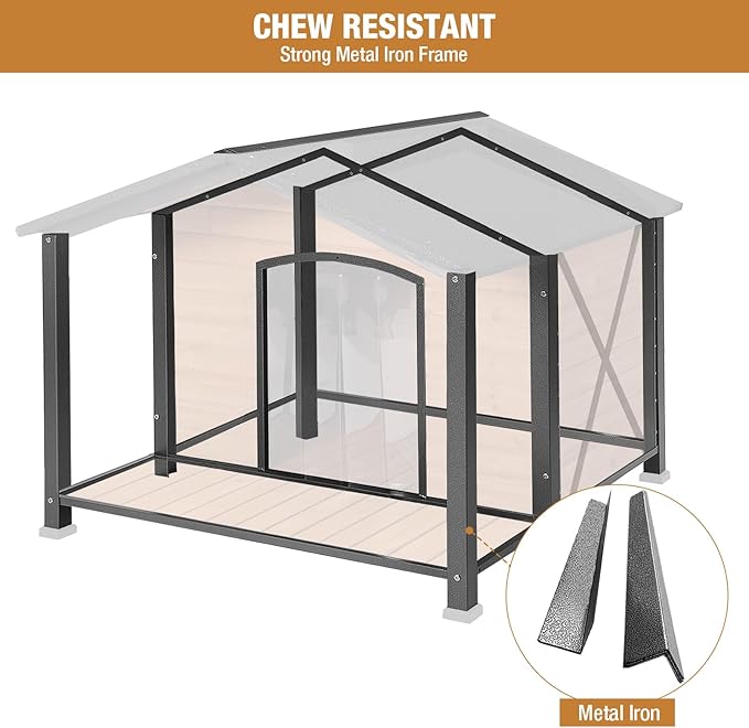 Extra Large Dog House Outdoor Weatherproof, Strong Metal Chew Proof Frame Dog Kennel for Small Medium Large Dogs-PurrikoPets