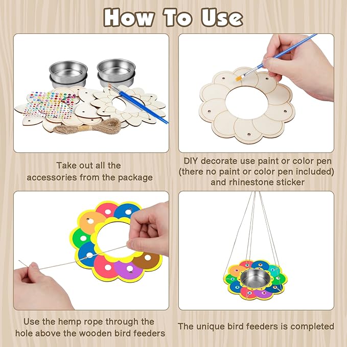 Fennoral 4 Pack Bird Feeder Kits for Kids Make Your Own Bird Feeders Wooden Arts and Crafts for Kids Ornaments DIY to Paint Bird Feeders Craft for Spring Winter Garden Outdoor Activities Project-PurrikoPets