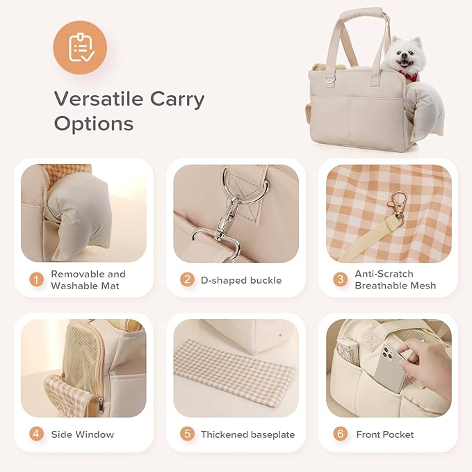 Dog Purse Carrier for Small Dogs, Soft Soft Sided Folding Dog Carriers for Small Dogs Medium Cats Puppies up to 15 Lbs, Washable Breathable Puppy Carrier for Outdoor Travel (Large Beige)-PurrikoPets