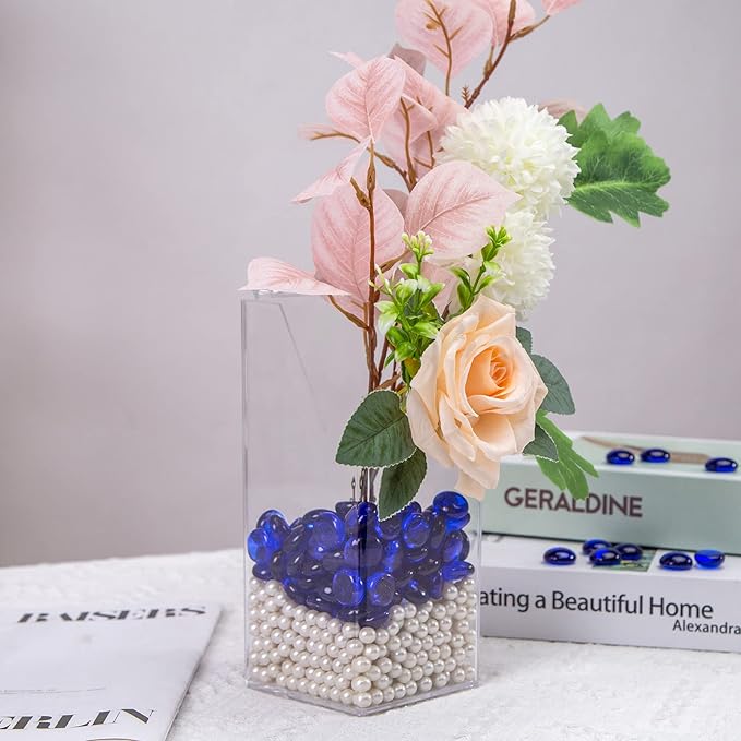 FUTUREPLUSX 1LB Blue Flat Glass Marbles, Premium Dark Blue Aquarium Rocks Fish Tank Gravel Stones Bulk Pebbles Decorative Beads for DIY Crafts Vase Fillers Table Scatter Decor-PurrikoPets