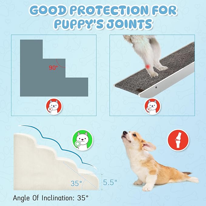 Dog Steps for Small Dogs, 4-Step Pet Ramp Stairs for High Beds and Sofa, Non-Slip Pet Stairs for Small Dogs and Cats, Removable and Easy to Clean Cover, Beige-PurrikoPets