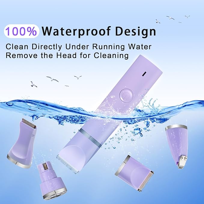 Dog Grooming Clippers Kit-Electric Rechargeable Cat Trimmer Tools-Cordless Quiet Pet Nail Paw Grinder-4 in 1 Multifunctional Low Noise Shaver-Razor for feet Face Ears Toenail Eye-PurrikoPets