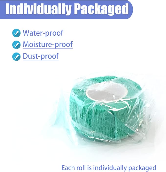 9 Pack 1" x 5 Yards Self Adhesive Bandage Wrap Self Stick Wrap for Ankle, Wrist, Finger, Sports, Breathable Cohesive Vet Tape for Pets (Middle Green)-PurrikoPets