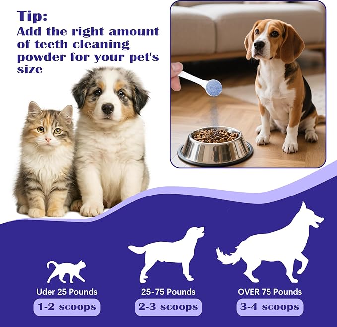 Dog Teeth Cleaning Powder, Dog Dental Powder and Cats Breath Freshener, Bad Breath & Tartar Remover for Pets, Suitable for Large, Medium & Small Canine(Blue)-PurrikoPets