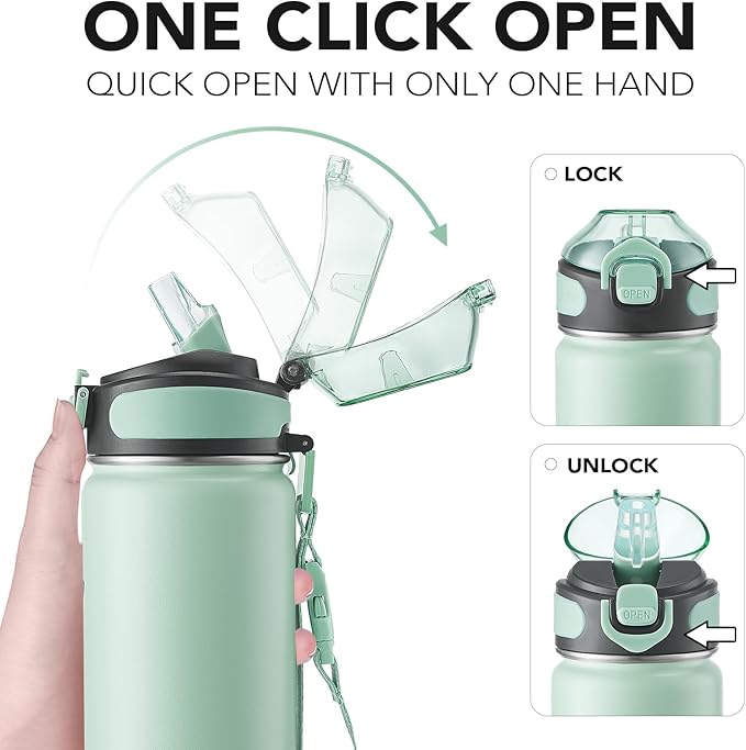 Enerbone 24 oz Insulated Water Bottle, Stainless Steel Bottle with Carrying Strap, Double-Wall Vacuum Insulation Design, Leakproof Sports Bottle with Straw, Keep Drinks Cold or Hot for Hours-PurrikoPets