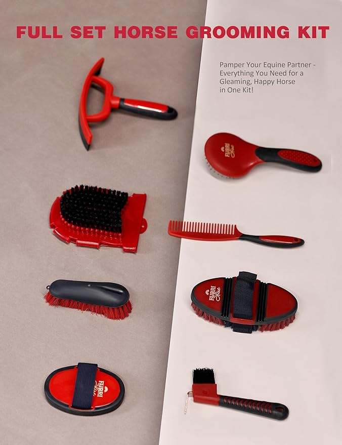 11PCS Horse Grooming Kit Curry Comb Sweat Scraper Horse Bathing Supplies Grooming Tools with Storage Bag Shadowberry-PurrikoPets