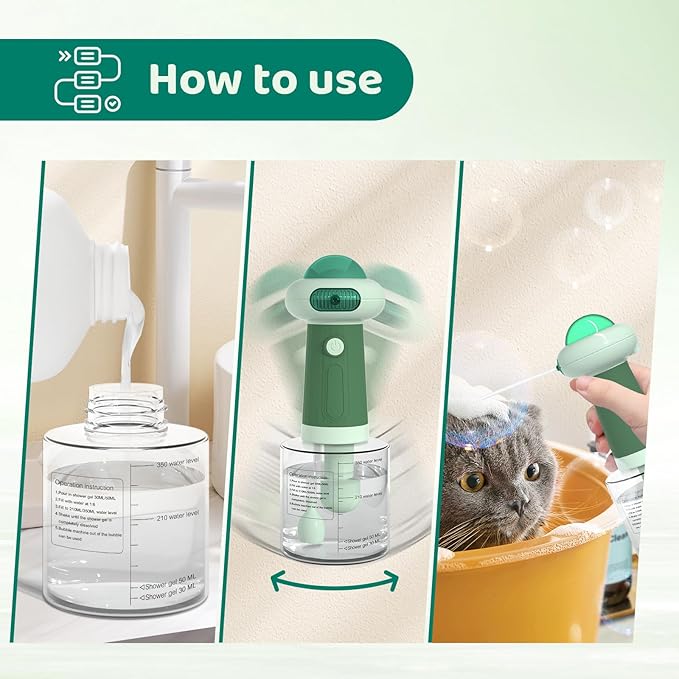 Dog Shampoo Dispenser, UFO Dog Shampoo Sprayer, Electric Foaming Shampoo Dispenser for Dog and Cat Washing, for Bathtub, Kitchen Sink, Bathroom Cleaning, Green-PurrikoPets