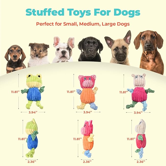 3pcs Dog Squeaky Toys, Plush Stuffed Puppy Chew Toy for Extended Play, Interactive Toys Great Gifts for Small Medium Large Chewer Dogs, Pet Toy Bulk to Keep Them Busy(Forg&Hippo&Pig)-PurrikoPets