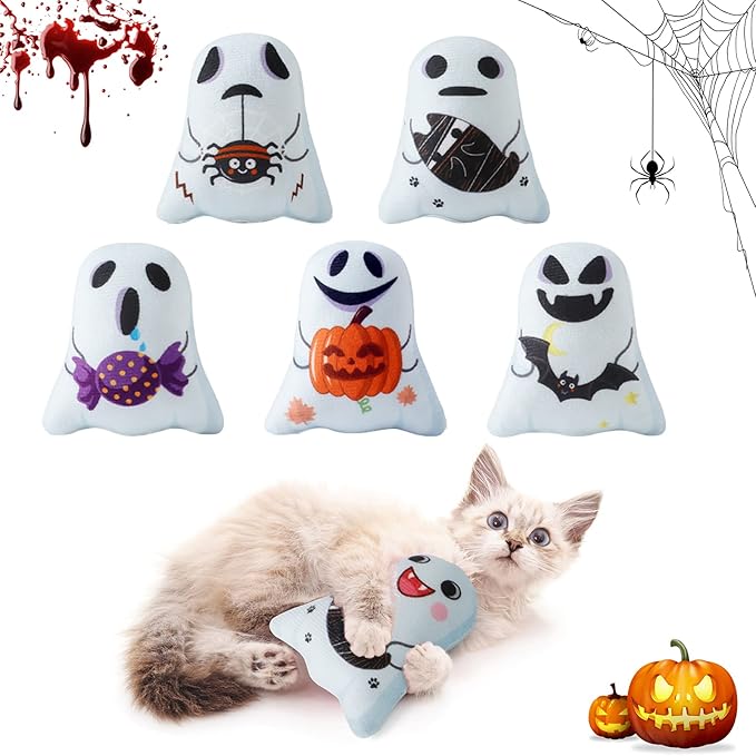 Dorakitten Catnip Toys Interactive Cat 5PCS Cats Chew Plush Ghost Toys & Pet Stuffed Nip Pillow & Kitten Best Kicker Toy Cute and Soft Teething Supplies for Moving Kitty Indoor-PurrikoPets