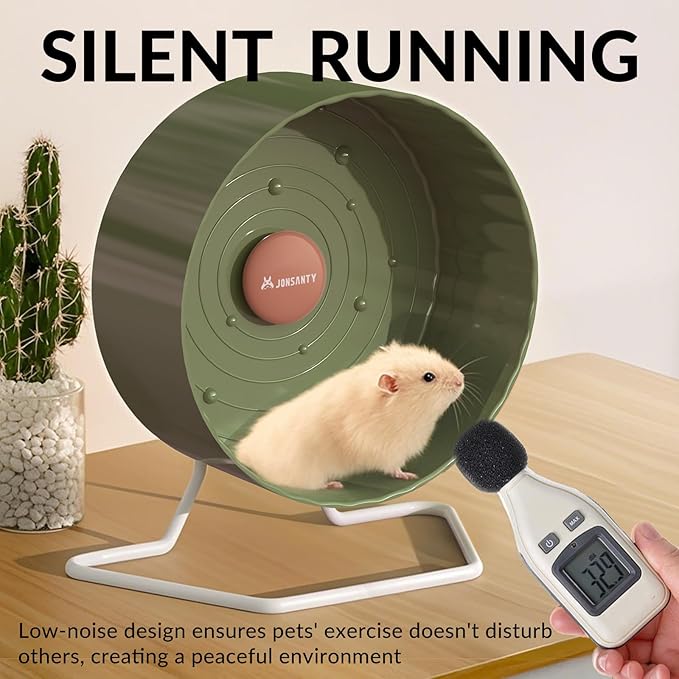 8.4" Silent Hamster Wheel, Non-Slip Track, Exercise, Release Stress, Relieve Anxiety, Adjustable Height Stand, for Syrian Dwarf Hamster, Gerbil, Mice, Other Small Medium Sized Pets, Green-PurrikoPets
