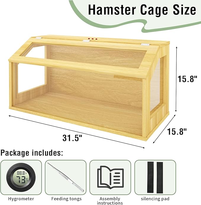 32" Wooden Hamster Cage, Chewproof Gerbil Cages and Habitats, Openable Top Roof Window with Silencing Pad, Guinea Pig Cage for Small Animals, Dwarf and Syrian Hamster, 32 x 16 x 16 Inches-PurrikoPets