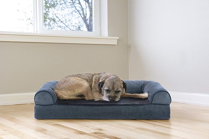 Furhaven Cooling Gel Dog Bed for Medium/Small Dogs w/ Removable Bolsters & Washable Cover, For Dogs Up to 35 lbs - Sherpa & Chenille Sofa - Orion Blue, Medium-PurrikoPets