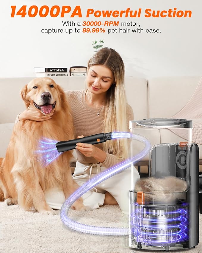 Dog Grooming Vacuum, 4.5L Extra-Large Dust Cup Dog Grooming Kit, 14000Pa High-Suction Pet Groomer with Clippers, Low-Noise All-in-One Shedding Control Set for Home Use-PurrikoPets