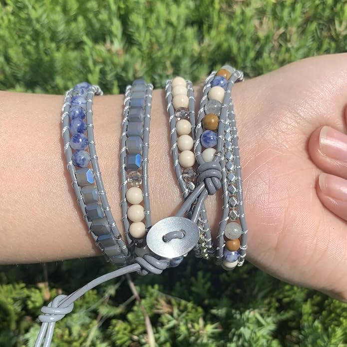 YGLINE Boho Handmade Wrap Leather Tube Crystal Stone Bracelet for Women