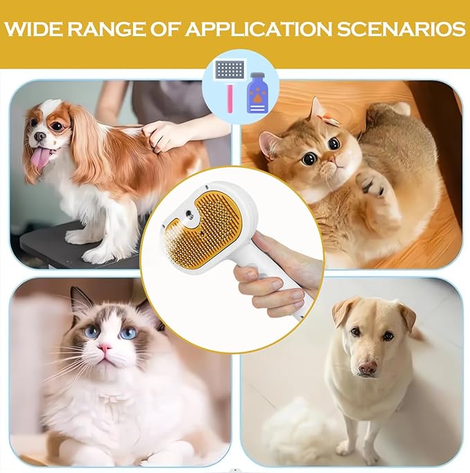 3-1 Cat Steam Brush for Shedding, Steamy Grooming Brush for Long & Short Hair Cats & Dogs, Self-Cleaning Pet Hair Removal Comb with Water Tank Dog-PurrikoPets