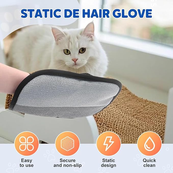 2025 New Upgrade Pet Hair Remover Electrostatic Gloves, Reusable Pet Hair Removal Glove, Cat & Dog Hair Removal Tool for Couch, Furniture, Carpet, Car Seat, Pet Grooming-PurrikoPets