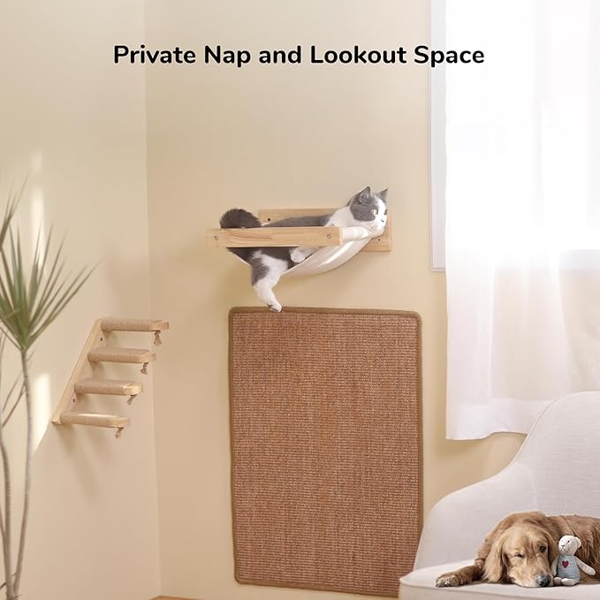 FUKUMARU Hammock Wall Mounted Cat Beds and Perches, Wooden Kitten Walls Furniture, Stable Cats Shelves for Sleeping, Playing, Climbing, and Lounging, Black Stripe-PurrikoPets