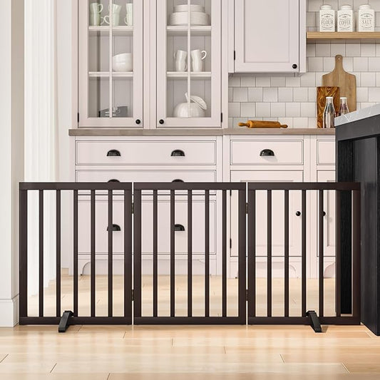 Dog Gates for Doorways Stair House Freestanding Pet Gates for Dogs Wooden Dog Gate with Support Feet Indoor Fence-PurrikoPets