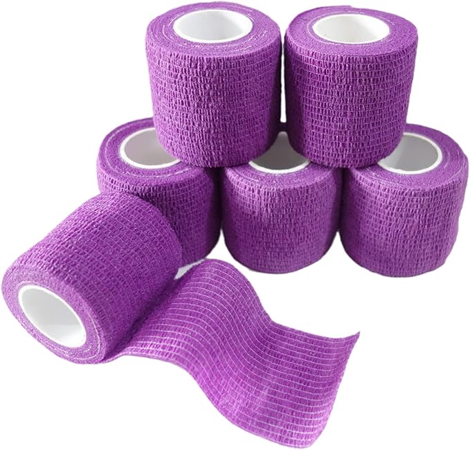 6 Pack 2" x 5 Yards Self Adhesive Bandage Wrap Breathable Cohesive Vet Wrap for Pets, Elastic Self-Adherent Tape for Sports, Wrist, Ankle (Purple)-PurrikoPets
