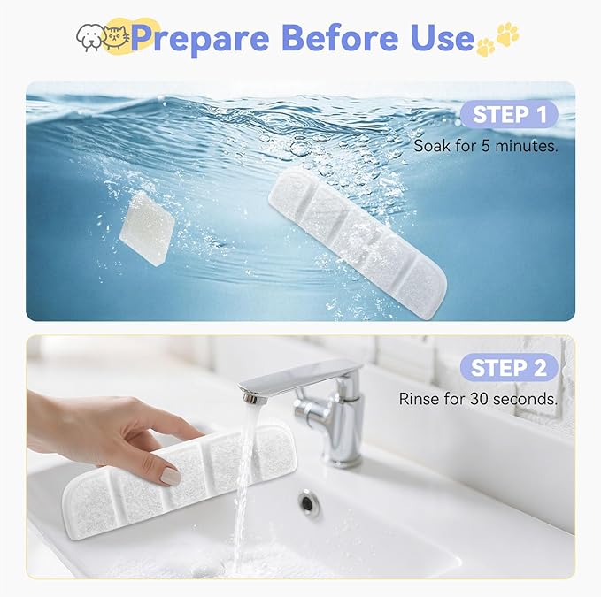 12 Pack Replacement Filter for SIBAYS & Kastty 355oz / 2.8Gal / 10.5L Large Dog Water Fountain, Coconut Shell Activated Carbon Pet Water Fountain Filters with 12 Pack Sponges-PurrikoPets