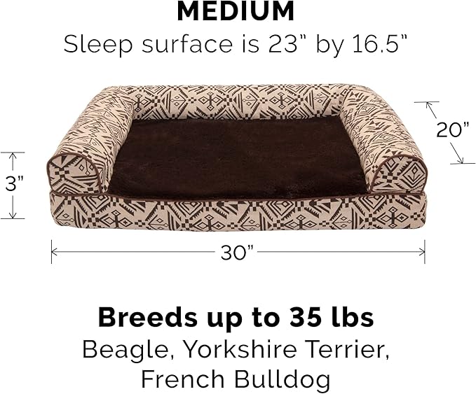 FurHaven Soft, Orthopedic Foam Sofa Dog Bed with Washable & Removable Cover - Plush/Woven - Desert Brown, Dogs Up to 35 lbs - Medium-PurrikoPets