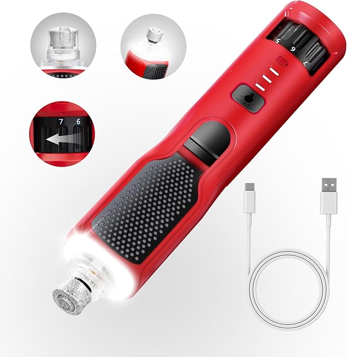 Dog Nail Grinder 7-Speed & 360° LED Light, Professional Pet Nail Grinder for Dogs and Cats, Electric Dog Nail Trimmer Painless Paws Grooming & Smoothing Tool for Large Medium Small Dogs Cats Pets-PurrikoPets