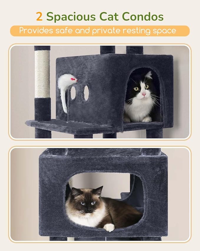 Globlazer Large Cat Tree Tower Condo, 80in Tall Cat Tree for Multiple Indoor Cats Large Adult, XXL Big Cat Climbing Tower with Cat Caves, Sisal Scratching Posts, Top Perches, Hammock, S80B, Dark Gray-PurrikoPets