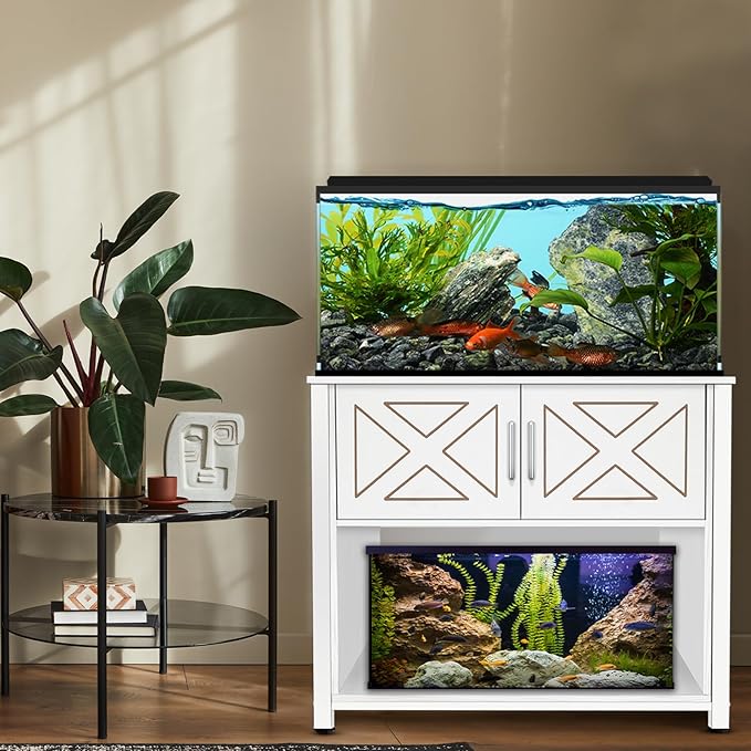 40 Gallon Tank Stand with Cabinet and Power Outlets, Heavy Duty Metal Aquarium Stand for 40-50 Gallon Breeder Tank, Turtle Tank, Double Terrarium Stand, 660LBS Capacity, White-PurrikoPets