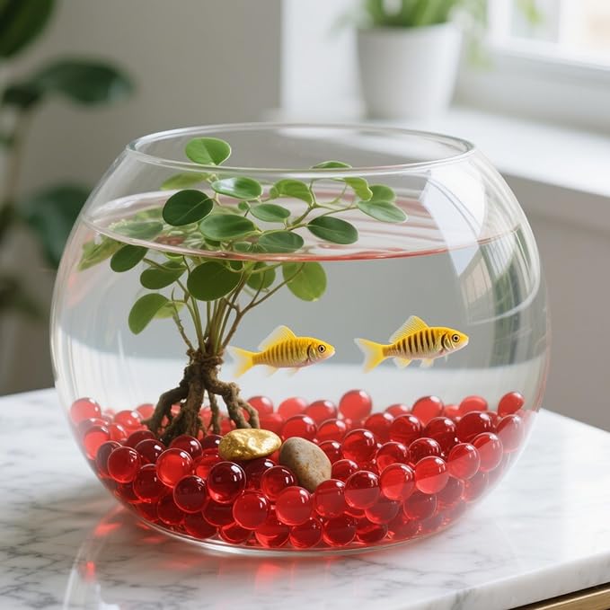 2.16LB Glass Beads Vase Filler Aquarium Gravel Decor Flat Glass Marbles Gems Pebbles Fish Tank Rocks Home Decorative Art Craft - Red-PurrikoPets