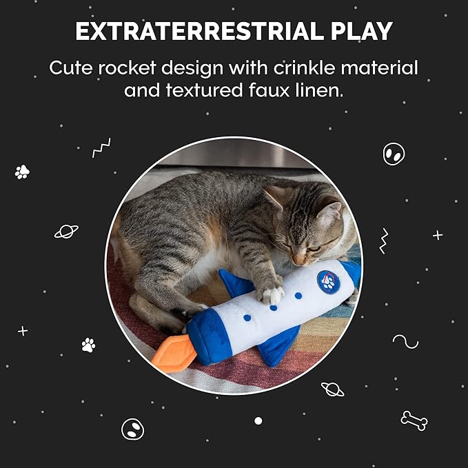Furhaven Plush Cat Toy w/ Catnip for Indoor Cats, Washable & Durable w/ Refillable Catnip Pocket - Rocket Kicker Plush Toy - White/Blue, One Size-PurrikoPets
