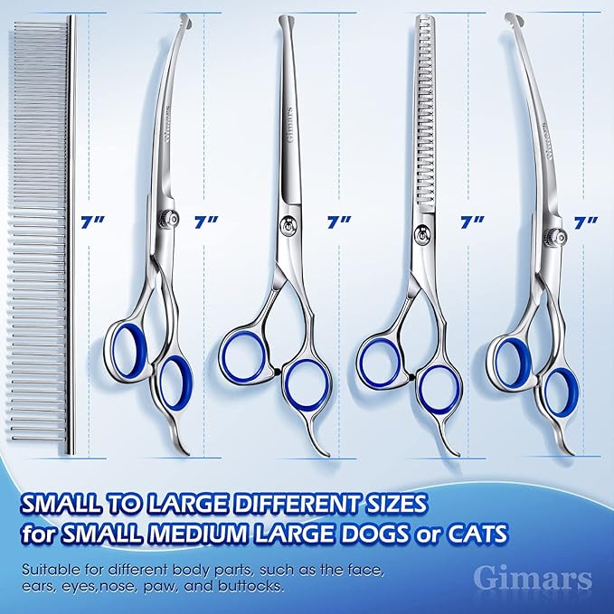 Gimars 7.0in Professional 4CR Stainless Steel Safety Round Tip 6 in 1 Dog Grooming Scissors Heavy Duty Titanium Coated Pet Grooming Scissor for Dogs, Cats and Other Animals-PurrikoPets