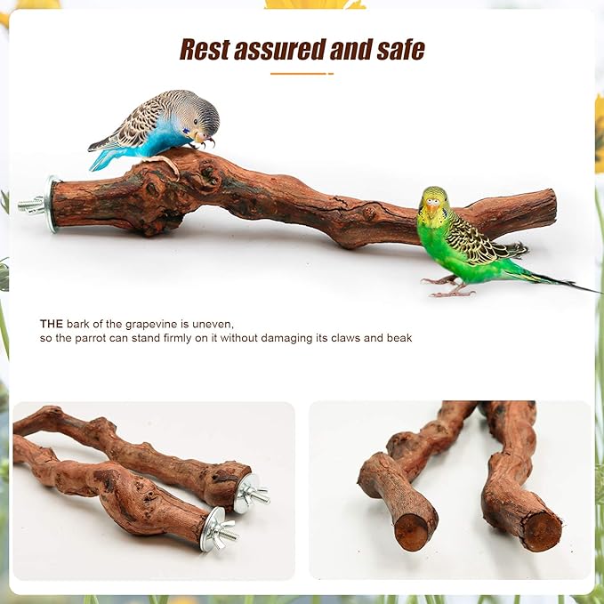 2 Packs Parrot Perch Stand,Natural Grapevine Wood Perch Parrots Cage Perch Toys Suitable for Small or Medium Parrots Parakeets Cockatiels Conures Lovebirds in Cage Accessories Supplies (Style-1)-PurrikoPets