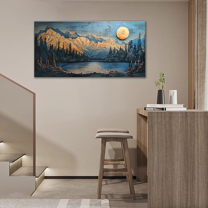 Extra Large Wall Art Mountain Forest Canvas Living Room Cabin Country Pictures Framed Prints Oversize Wall Decor Big Painting Artwork for Bedroom Dining Office Home 60"x30"-PurrikoPets