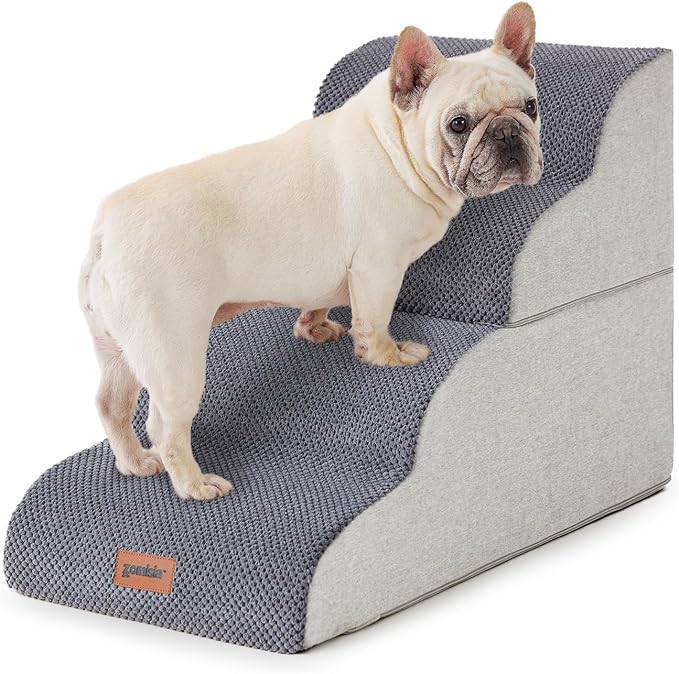 Dog Stairs Ramp for Bed 19.7" H - Pet Stairs for Small to Medium Dogs to Get on Bed and Couch, 35D Foam Dog Steps with Non-Slip Bottom Grey, 4 Steps-PurrikoPets