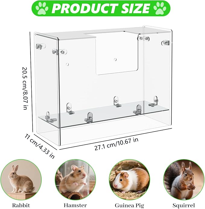 Acrylic Rabbit Hay Feeder with Lid, Transparent Hanging Food Dispenser Hay Feeder for Bunny Rabbits Guinea Pig Cage Chinchillas Hamsters Small Pets and Animals（Medium-PurrikoPets