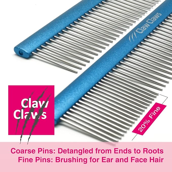 7.5" Greyhound Oval Grooming Comb – Blue Aluminum Spine, Stainless Steel Teeth Comb for Long-Haired Dogs & Cats, Removes Mats, Tangles, and Loose Fur – Lightweight for Long Time Deshedding-PurrikoPets
