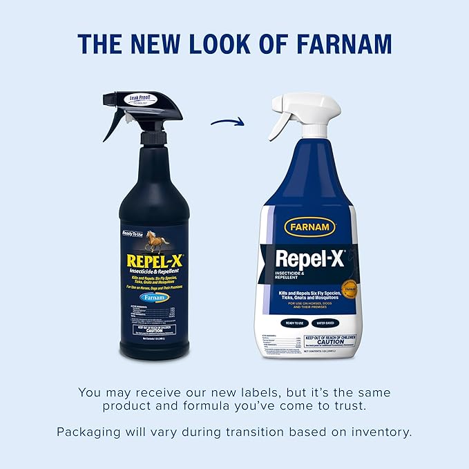 Farnam Repel-X Ready-To-Use Fly Spray, Insecticide And Repellent For Horses And Dogs, 32 Fluid Ounces, 1 Quart Bottle With Trigger Sprayer-PurrikoPets