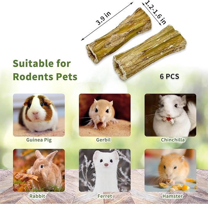 Fhiny Rabbit Chew Toys, 6 PCS 3.9" Natural Papaya Wood Chew Sticks Guinea Pig Treats for Dental Care Bunny Treats for Rabbits Small Pet Molar Snacks for Bunny Guinea Pig Chinchilla Hamster Gerbil-PurrikoPets